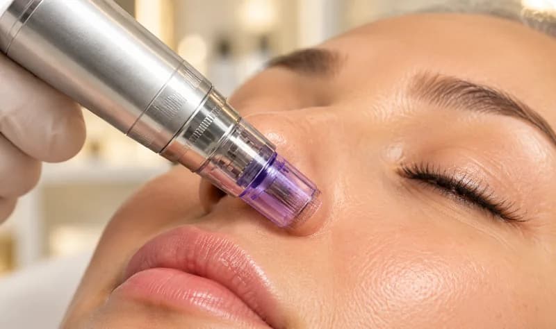 Microneedling-Behandlung im Gesicht mit einem Behandlungsstift